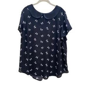 Torrid Shirt Size 2  2XL  Black White Bows Sheer Short Sleeve Relaxed Fit